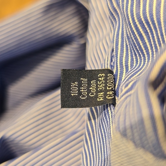 Tommy Hilfiger - Regular Fit Blue with White Pinstripes Long Sleeve Dress Shirt - Picture 4 of 6